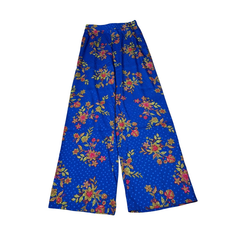 Sugar Lips Blue Floral Strawberry Wide Leg High Waist Pants Womens S W26 L31